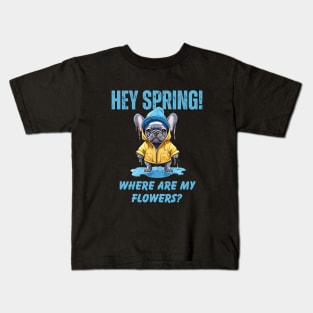 Spring Bulldog in the Rain Kids T-Shirt